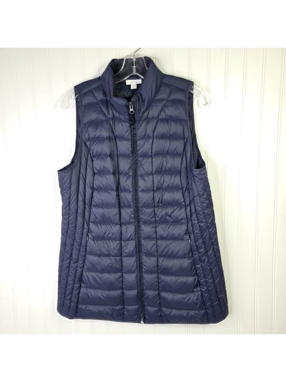 J Jill Vest Womens S Petite Blue Down Quilted Puffer Zip Mid Length Travel Gorp